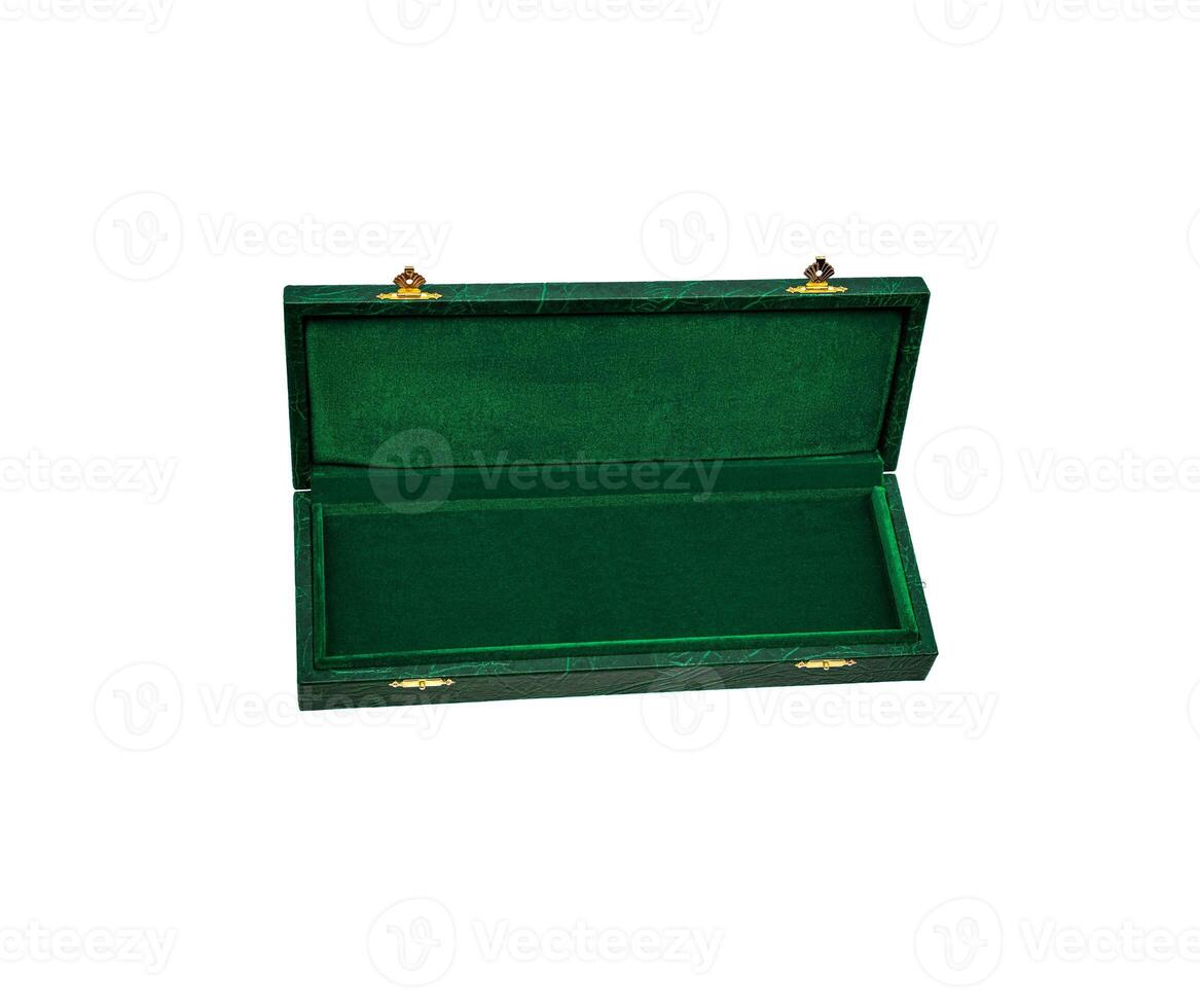 Red case with gilded locks. Box for an expensive gift. Luxury packaging isolate on a white background. photo