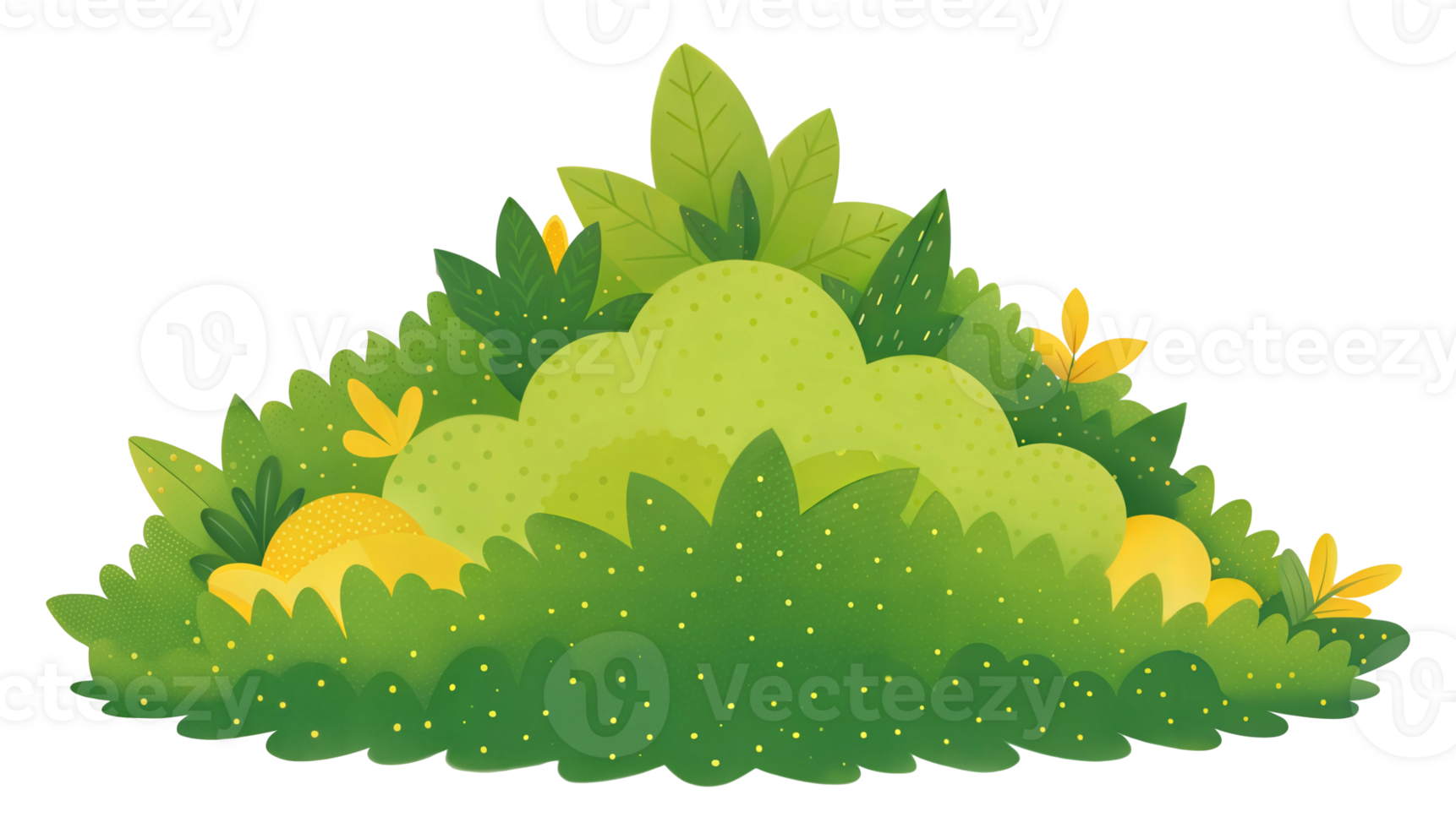 Lush green shrubbery with yellow accents, cut out - stock . png