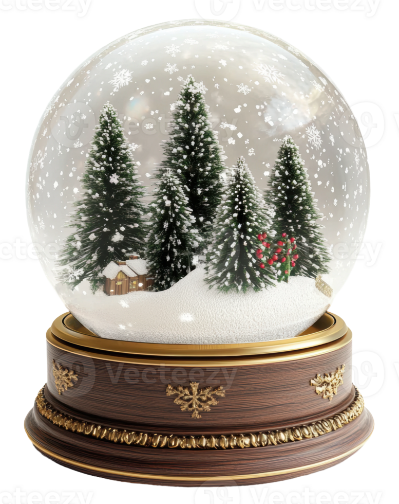 Winter wonderland in a snow globe with trees, cut out - stock . png