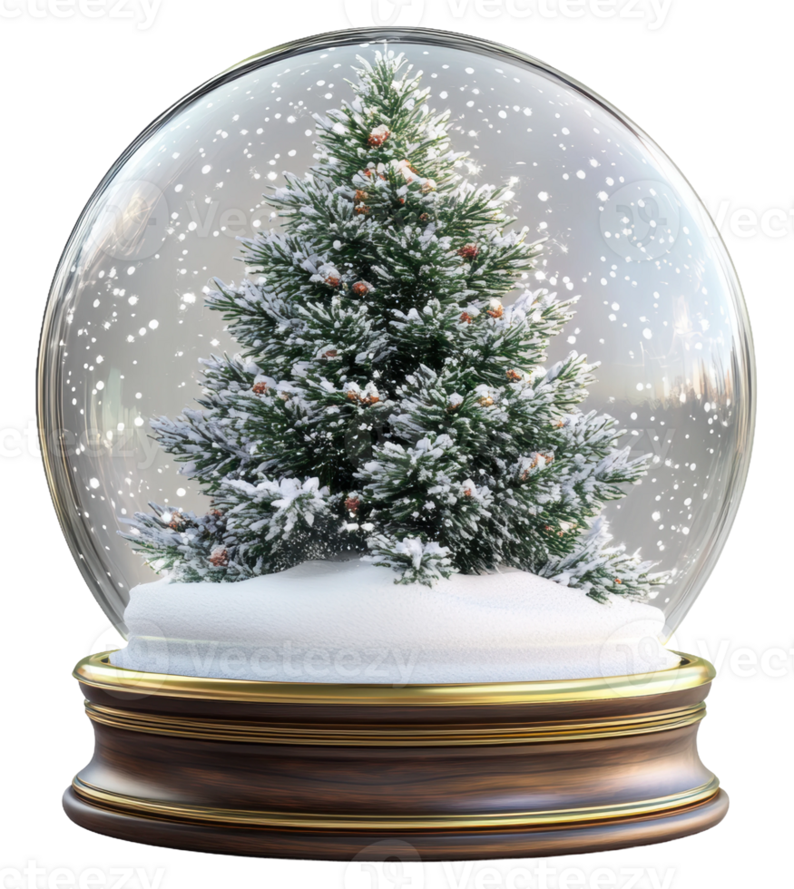 Snow globe featuring a decorated Christmas tree, cut out - stock . png