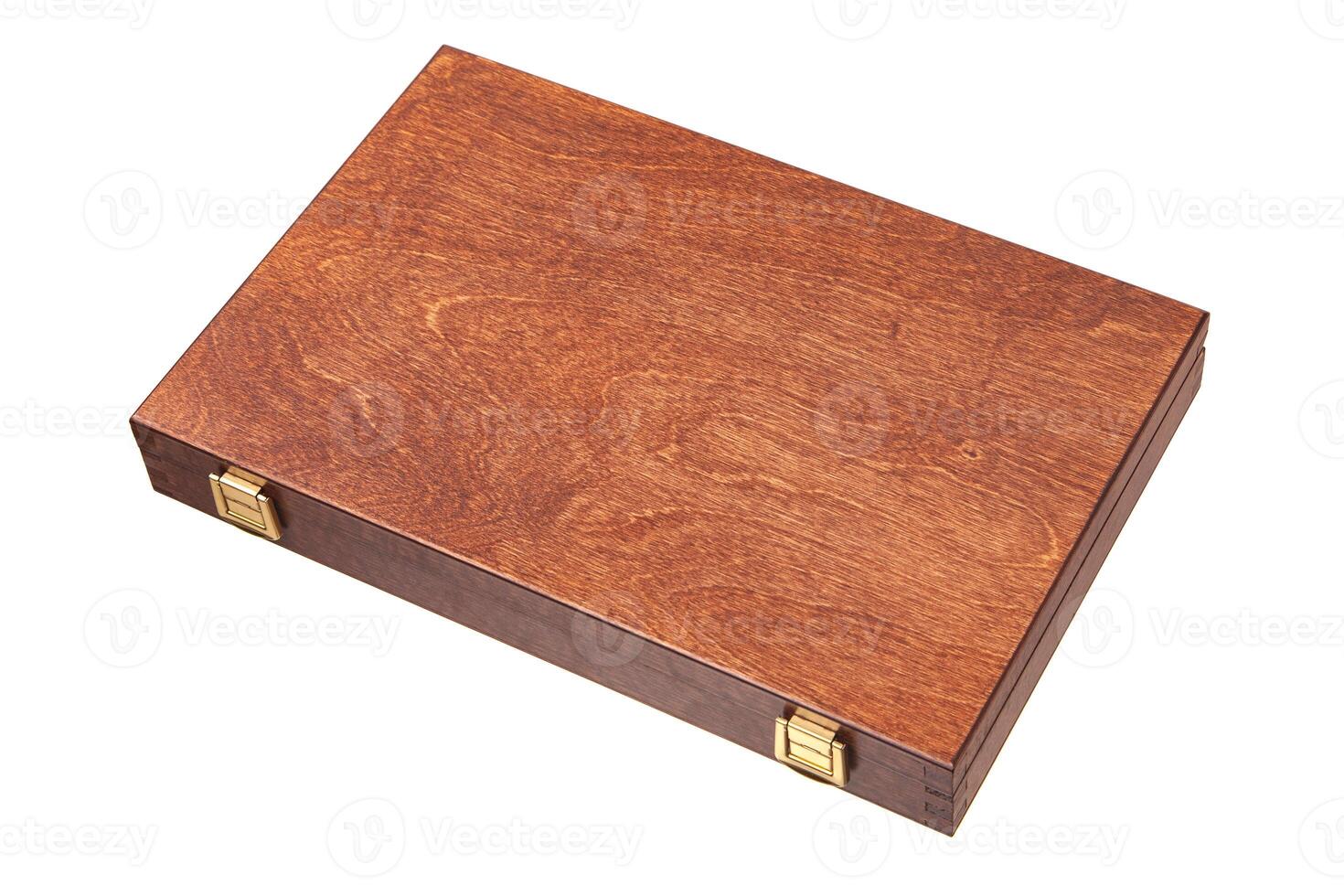 Wooden box with gilded locks. Luxury packaging for anything. photo