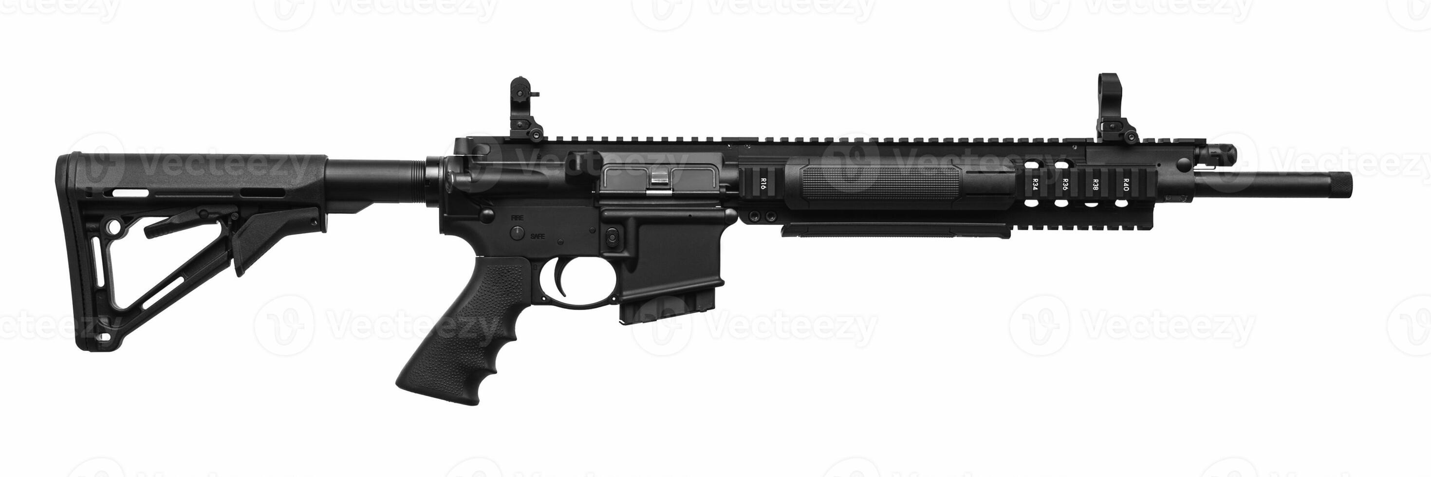 Modern automatic rifle isolated on white photo