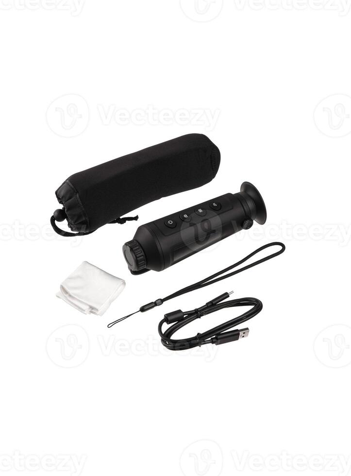 Modern monocular thermal imager isolate on a white background. A device for fixing thermal radiation. photo
