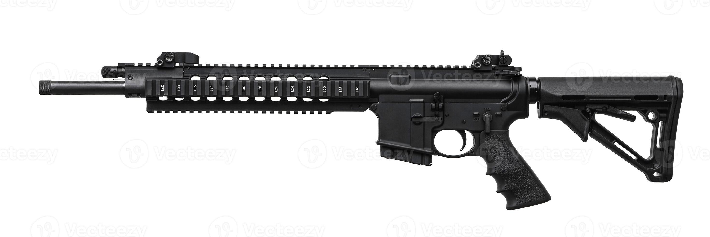 Modern automatic rifle isolated on white photo