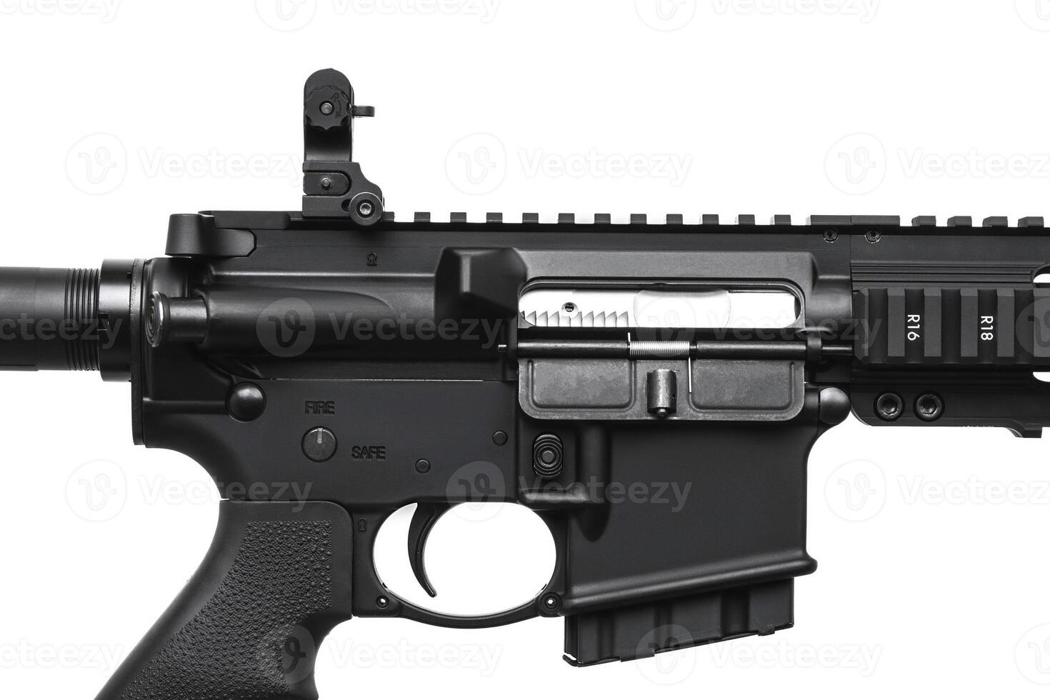 Modern automatic rifle isolated on white photo