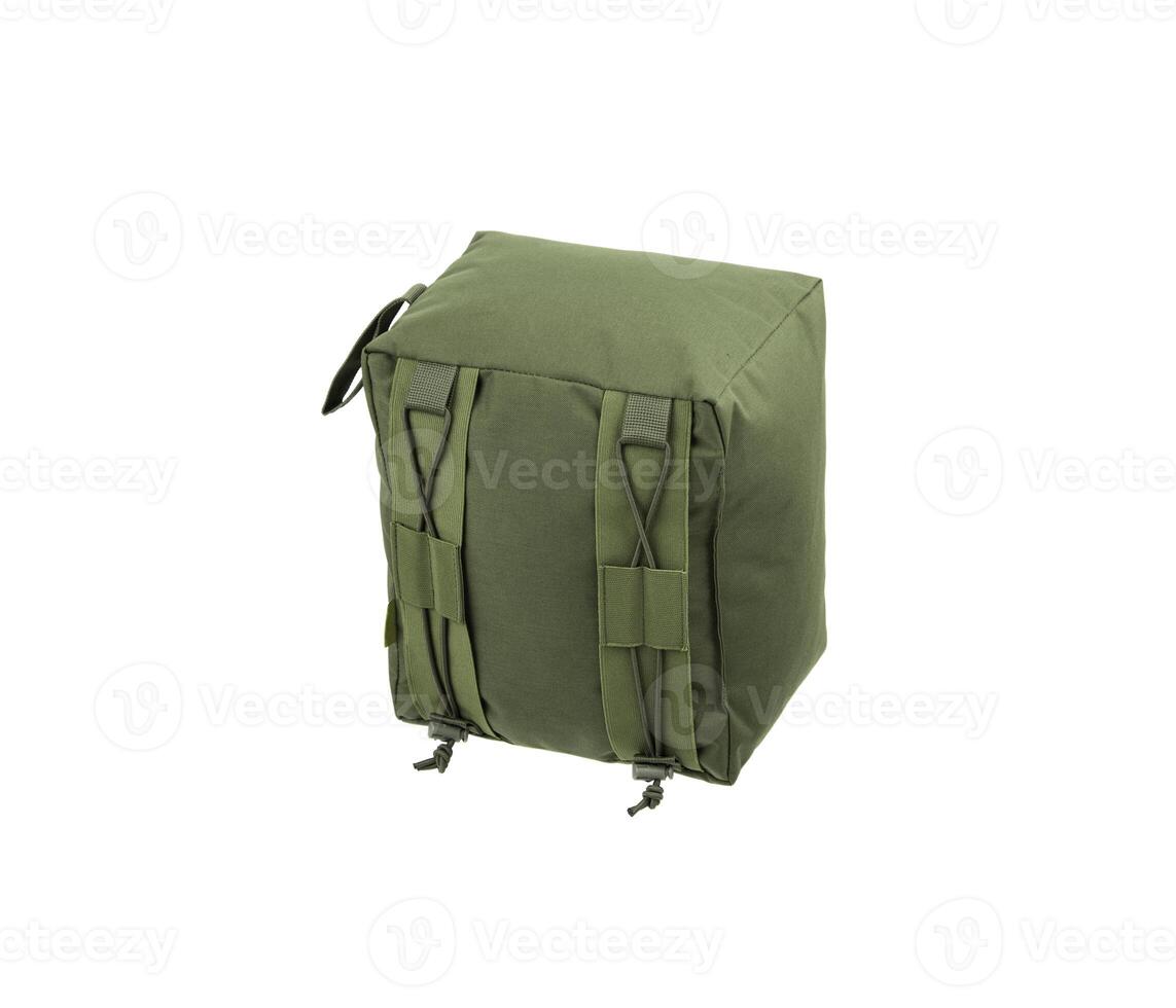 Sand bag for rifle support and comfortable shooting. Accessory for shooting ranges and shooting ranges. Shooting device. Isolate on a white back photo