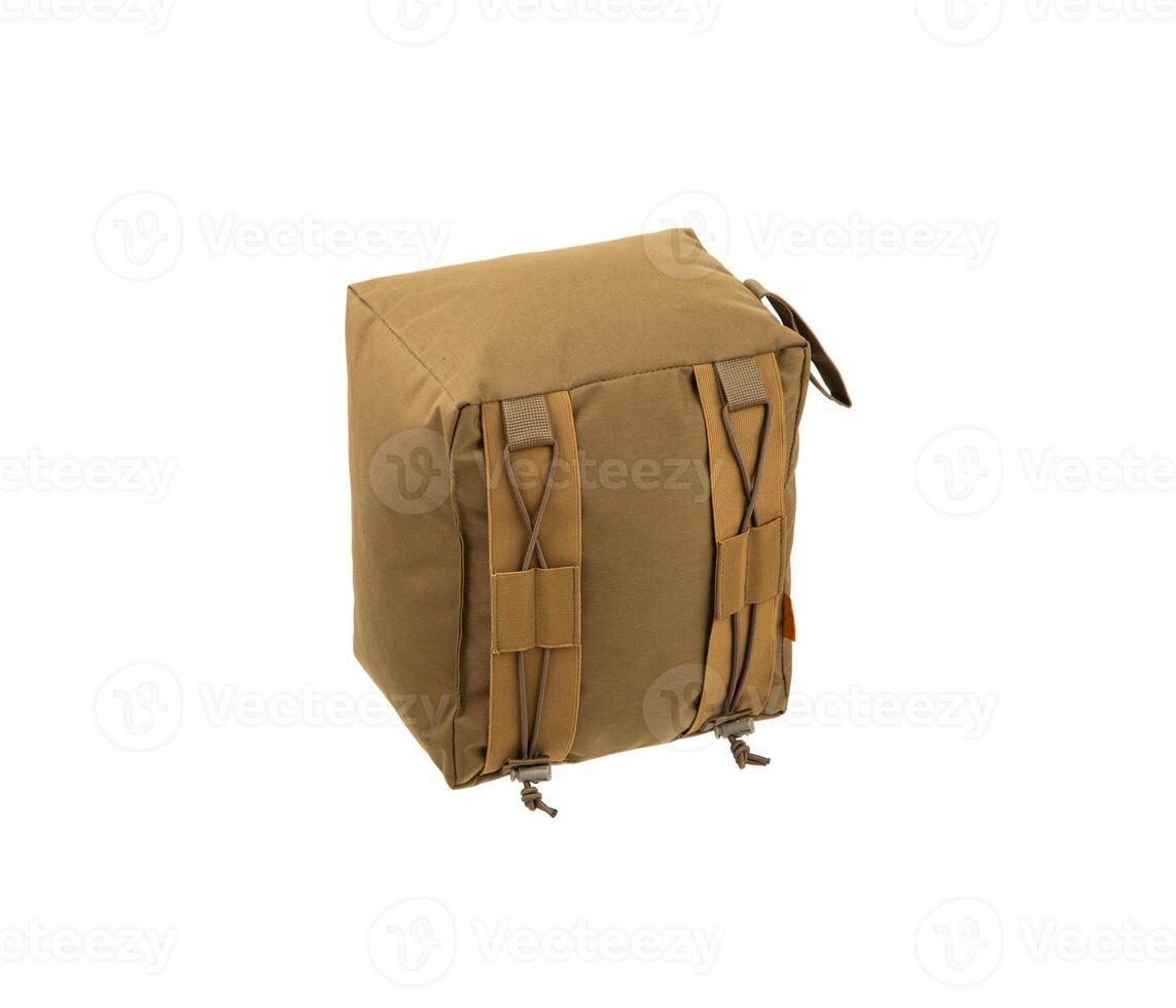 Sand bag for rifle support and comfortable shooting. Accessory for shooting ranges and shooting ranges. Shooting device. Isolate on a white back photo