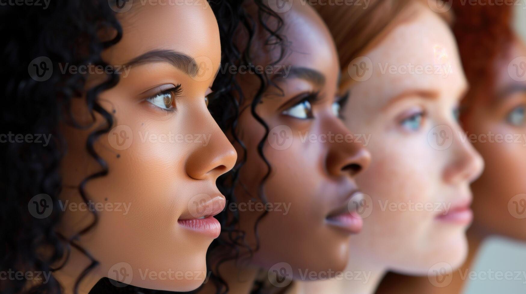 Diverse Group of Women Standing SidebySide in CloseUp Profile View photo