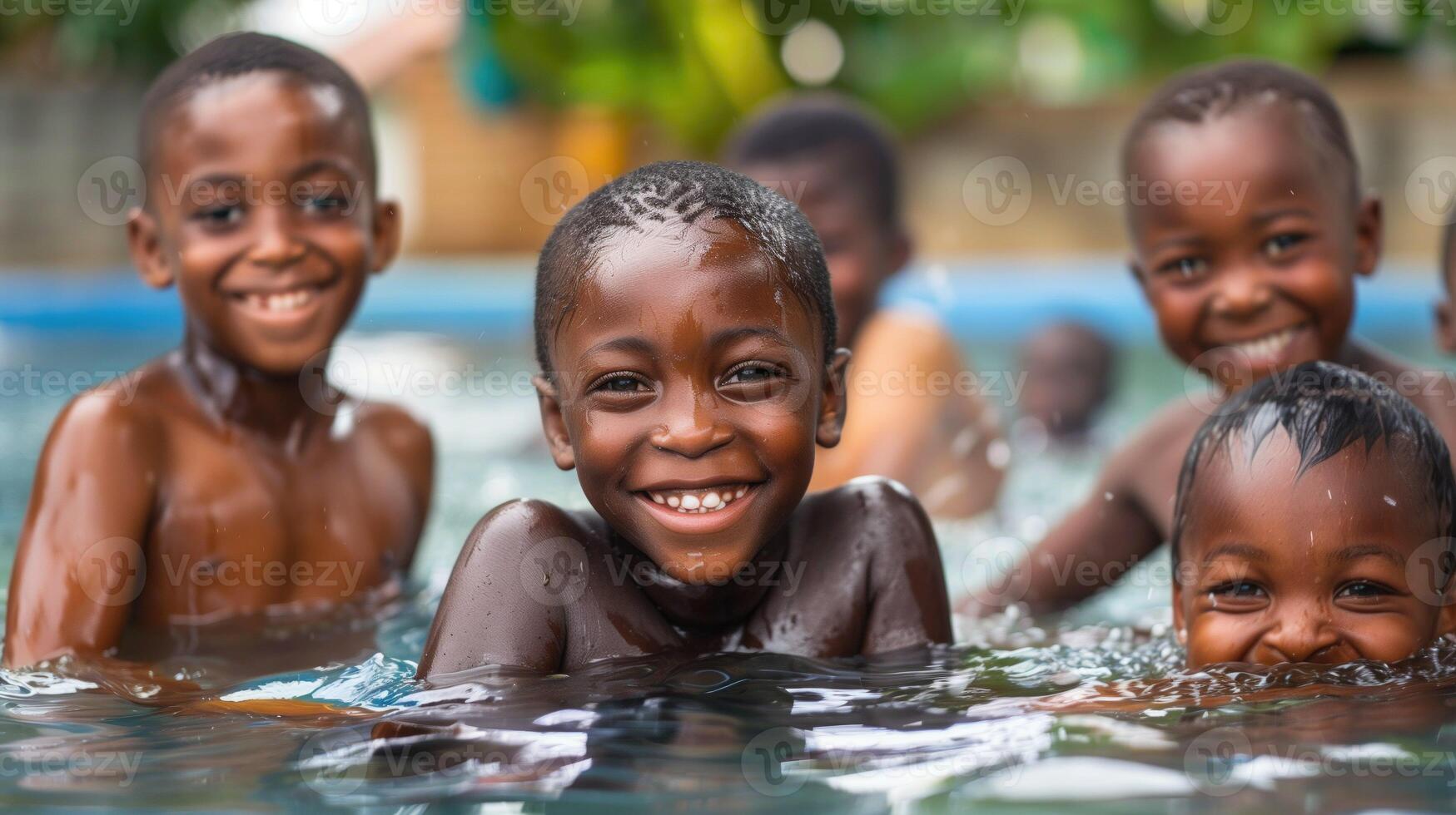 Group of Children Swimming in a Pool photo