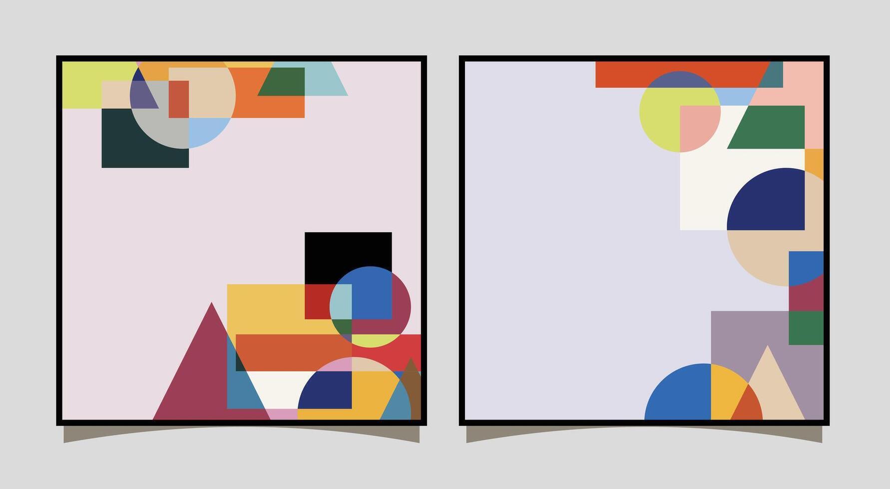 Set of square social media post backgrounds, a composition of colorful geometric shapes with bold outlines. vector