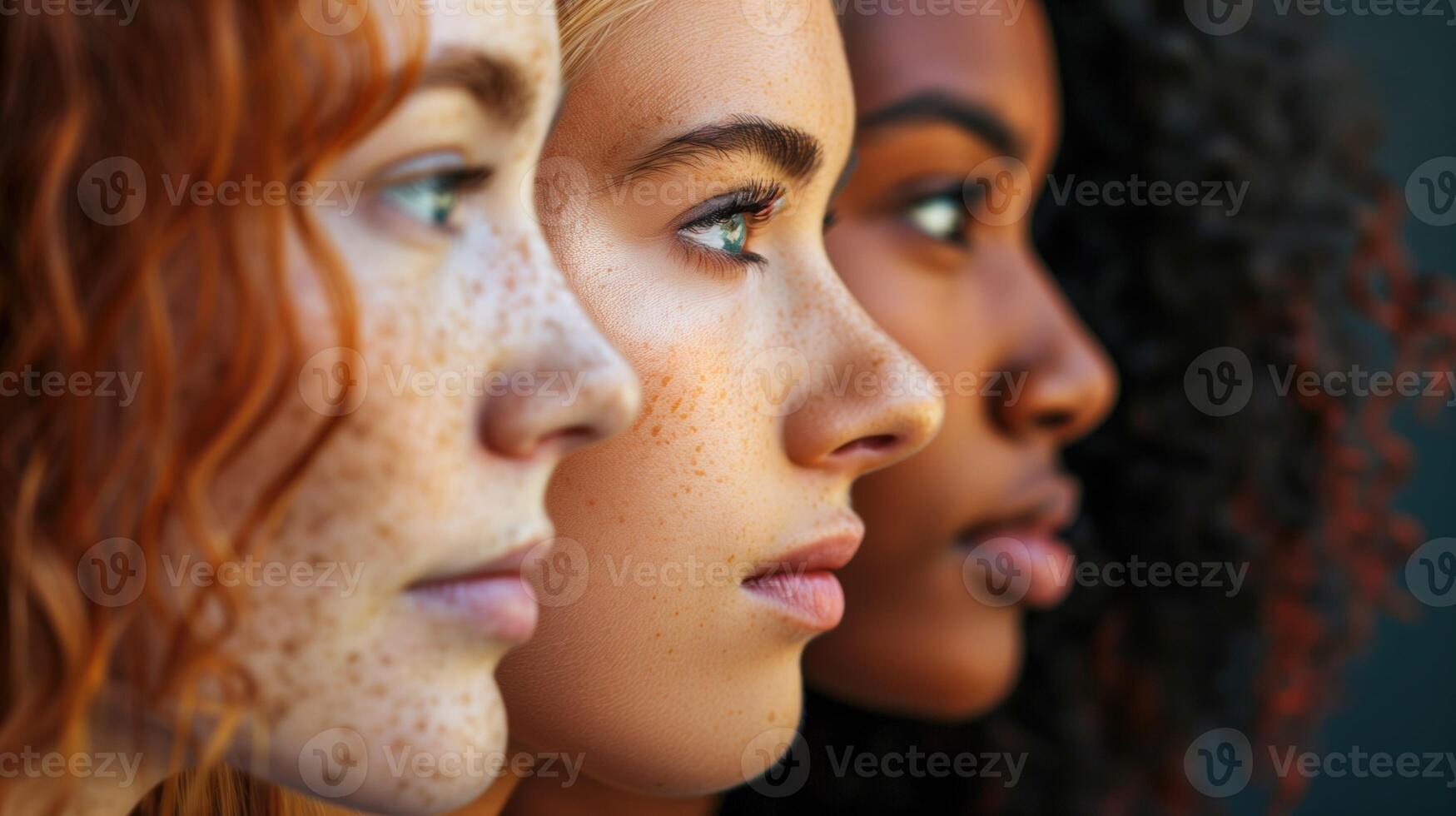 Side Profile of Three Diverse Women Gazing Forward With Intensity and Focus photo