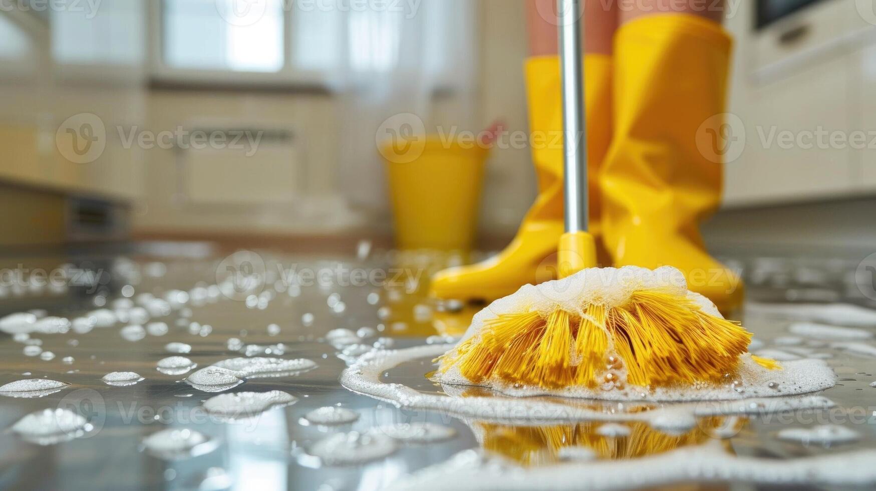 Person Cleaning Kitchen Floor Up Close photo