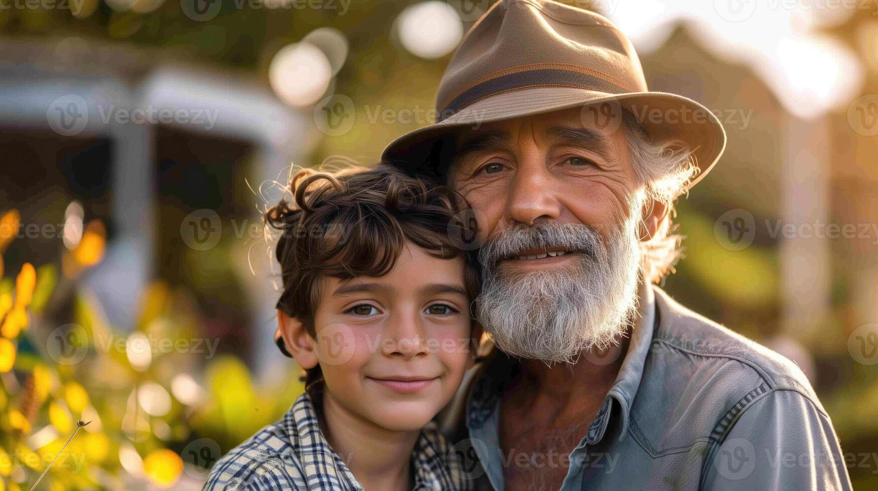 Older Man and Young Boy Posing Together for a Picture photo