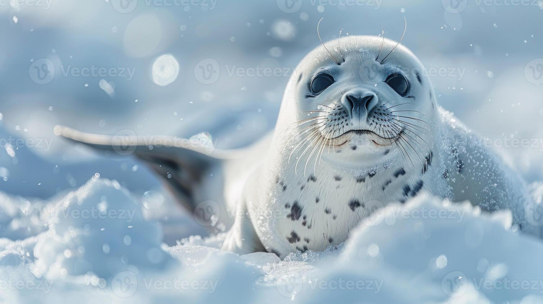 Seal Resting in Snow on Sunny Day photo
