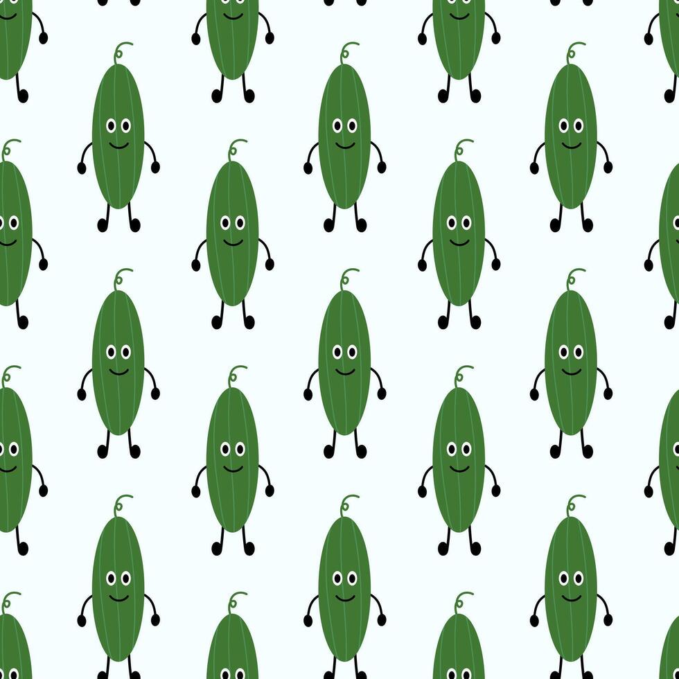 Friendly Cucumber seamless pattern. Vegetable wallpaper. Vegan raw background. Vegetarian food. Farm market product. flat illustration. vector