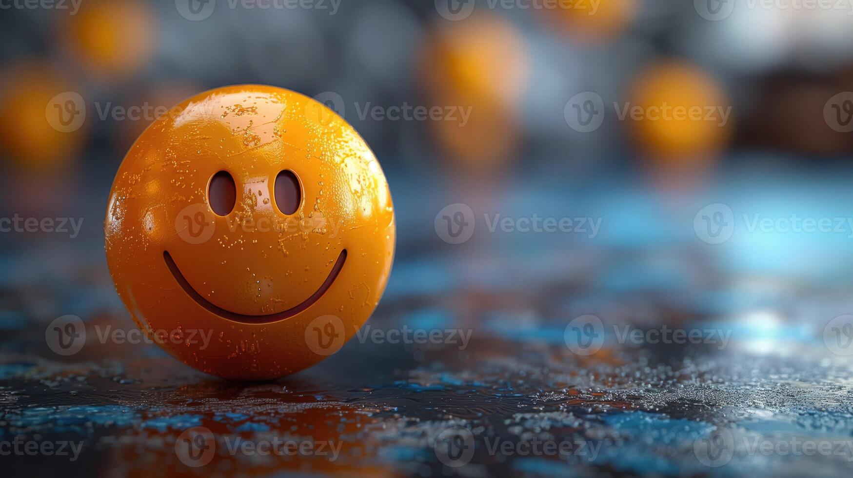 Smiling Emoji Face on Grunge Table photo