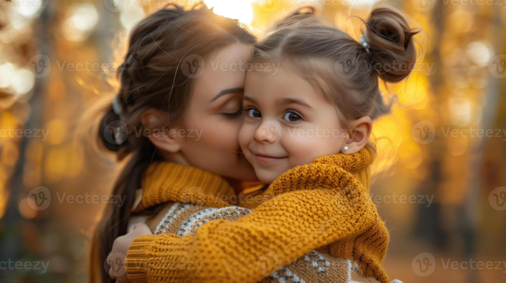 Two Little Girls Hugging Each Other in the Woods photo