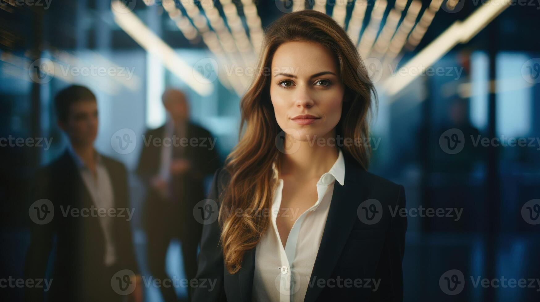 Asian businesswoman discussing business strategy by a large window photo