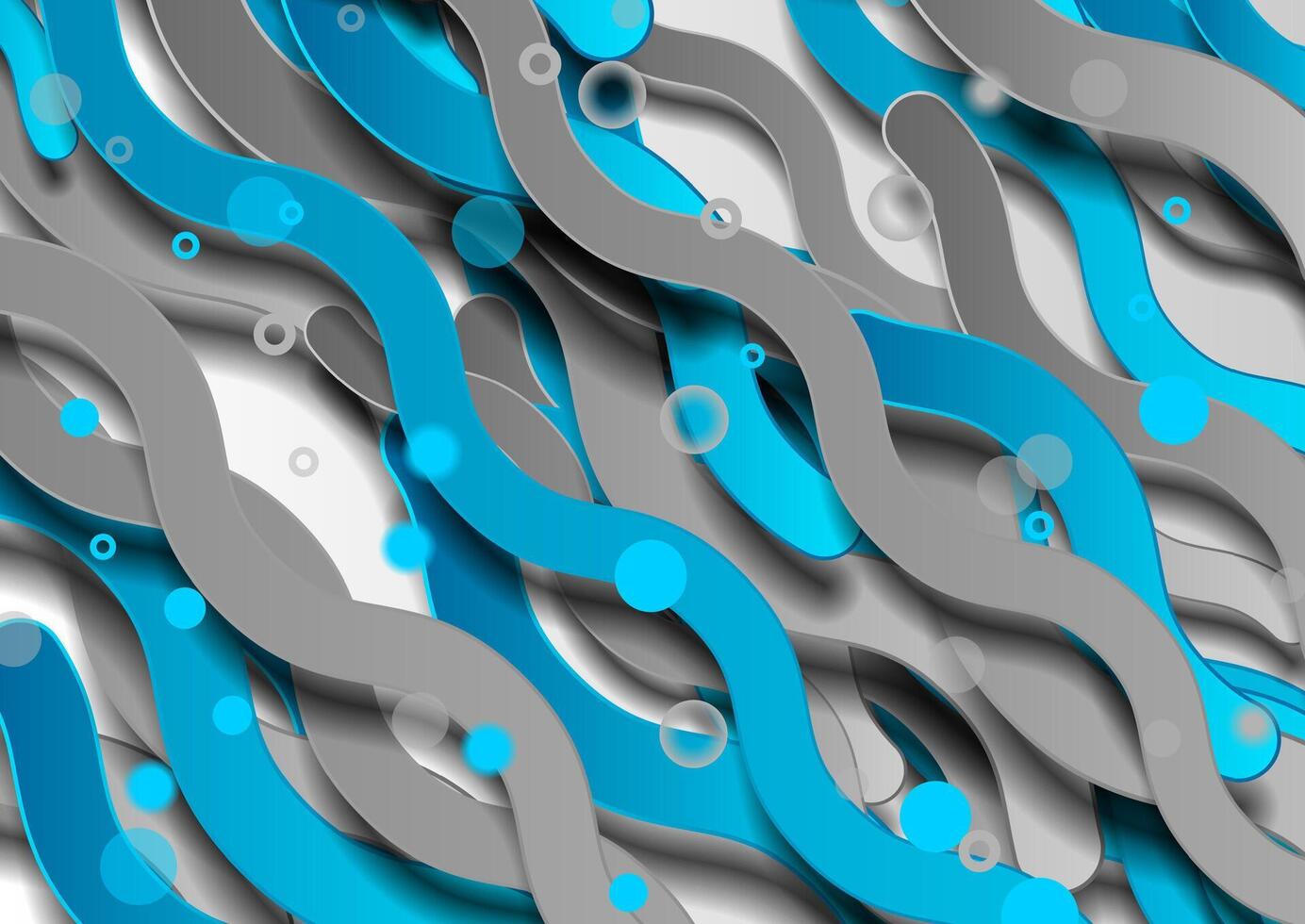 Blue grey waves and circles abstract geometric background vector