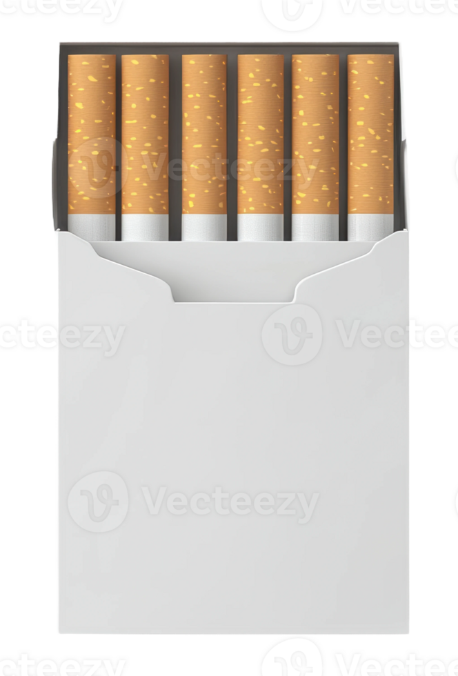 Cigarette pack with six cigarettes displayed, cut out - stock . png