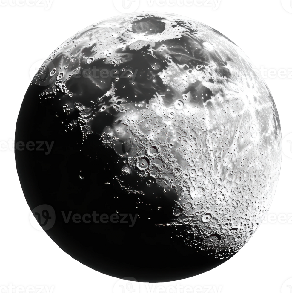 Craters and shadows on the moon's surface, cut out - stock . png