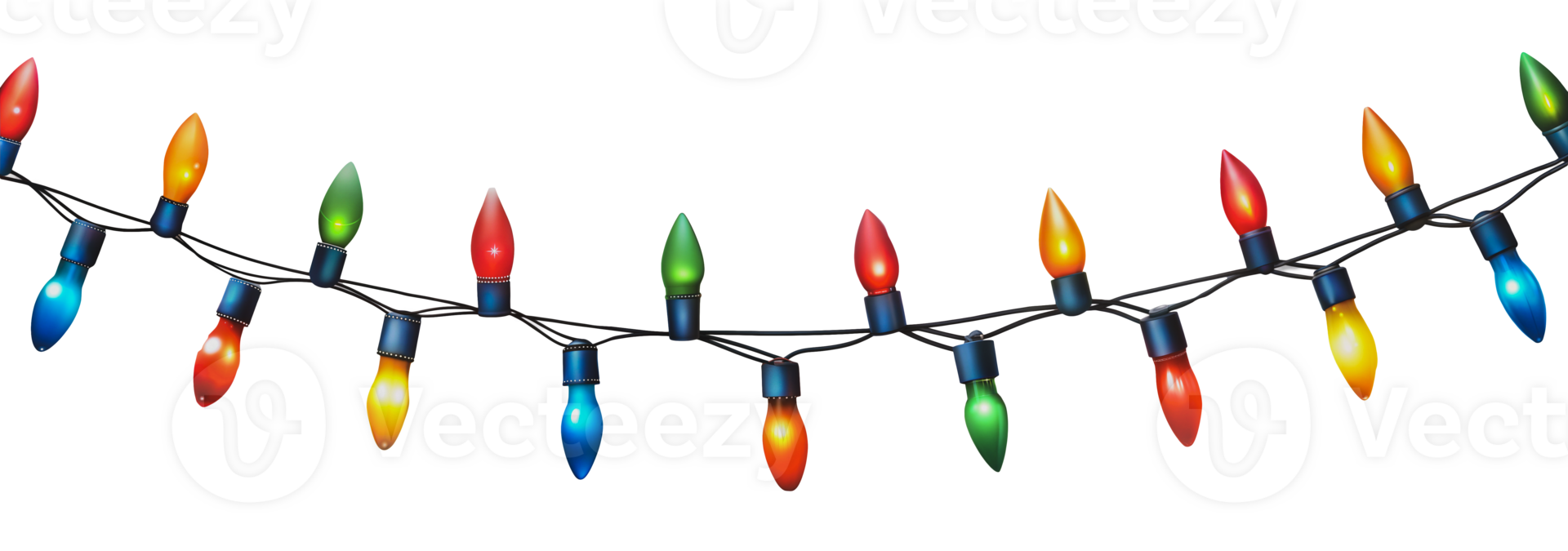 Festive display of colorful string lights, cut out - stock . png
