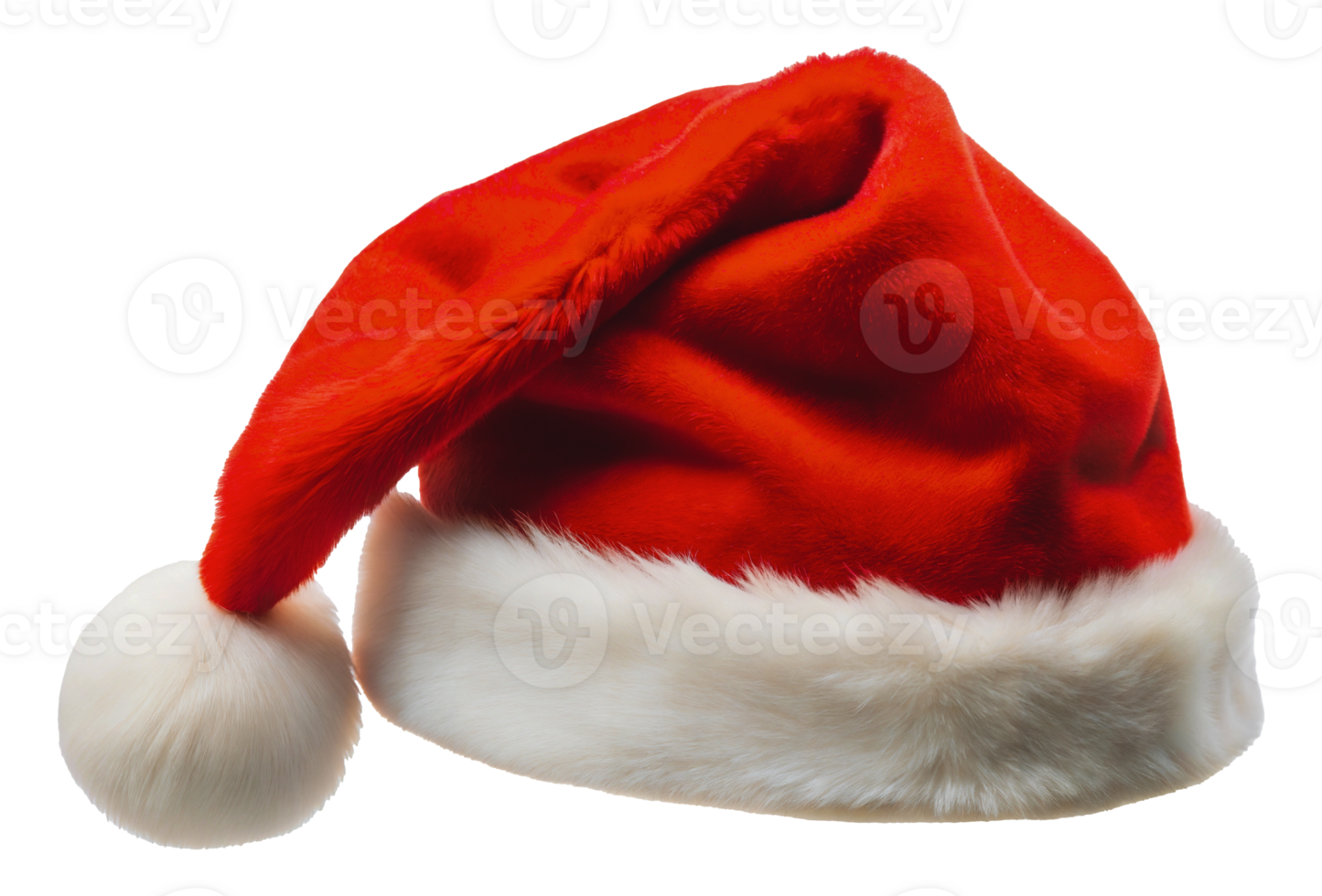 Red Santa hat with white fur trim, cut out - stock . png