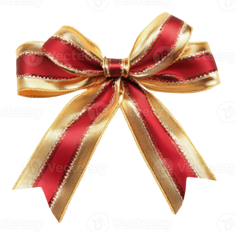 Red and gold ribbon bow for gifts, cut out - stock . png
