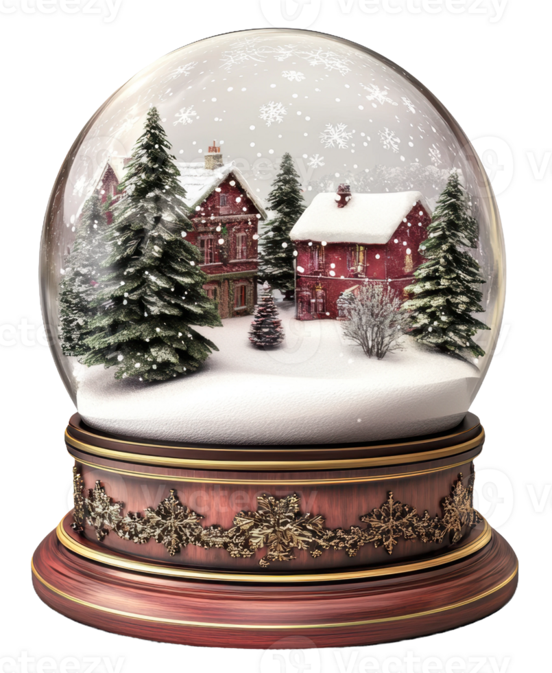 Winter scene in a decorative snow globe, cut out - stock . png