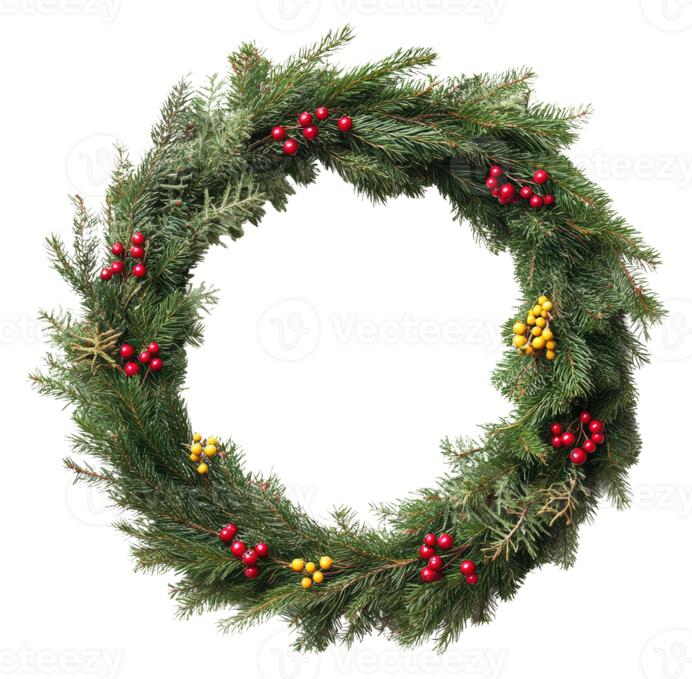 Festive wreath with red and yellow berries, cut out - stock . png
