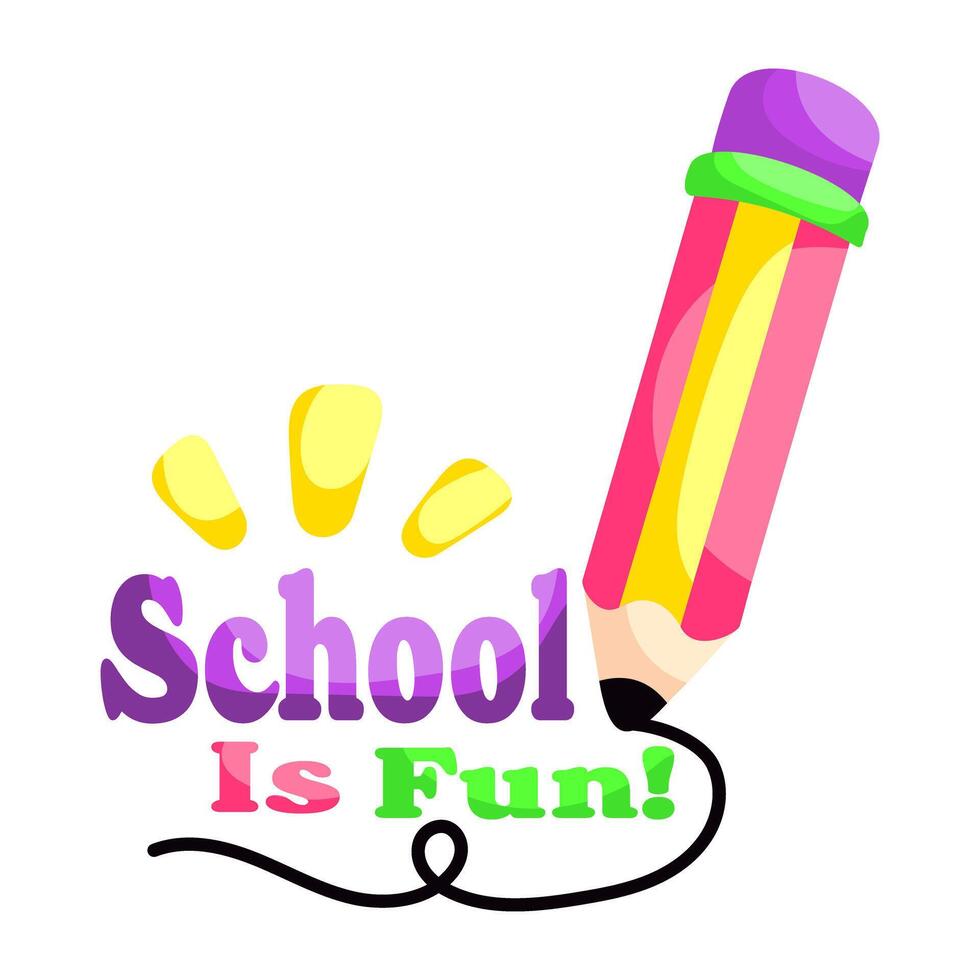 School is fun icon, flat design of pencil vector