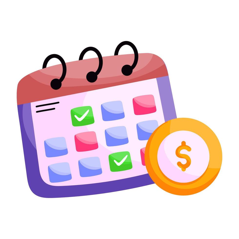 sticker of money with calendar, flat design of payment day vector