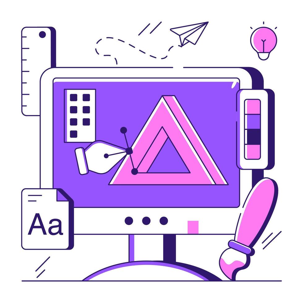 Pen with nodes on web page, bezier tool illustration vector