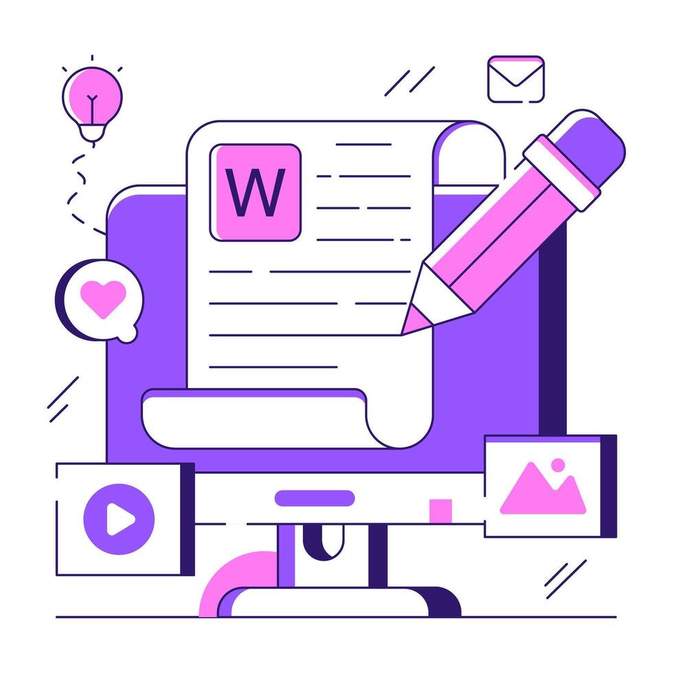 A colored design illustration of online content writing vector
