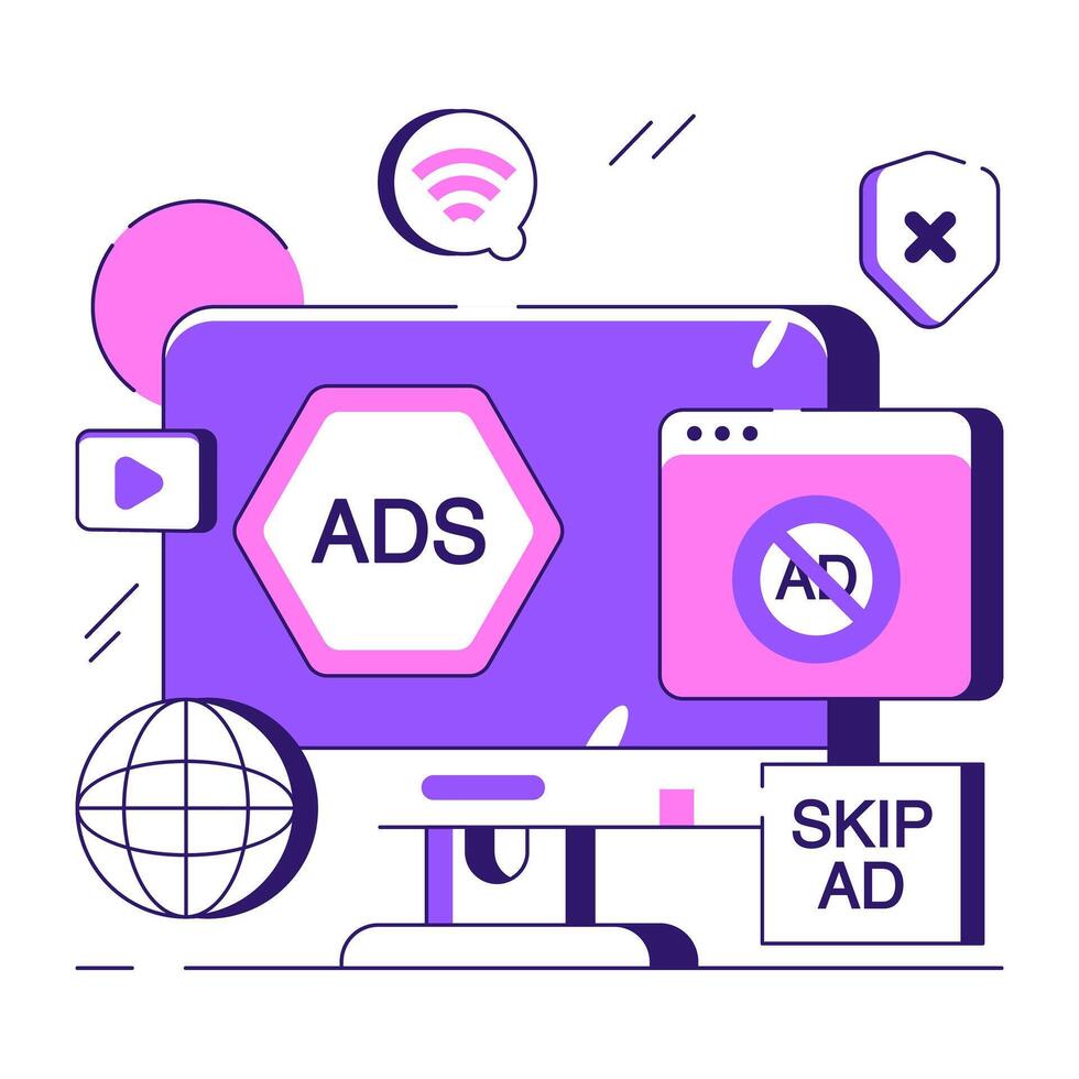 A flat design illustration of no ads vector