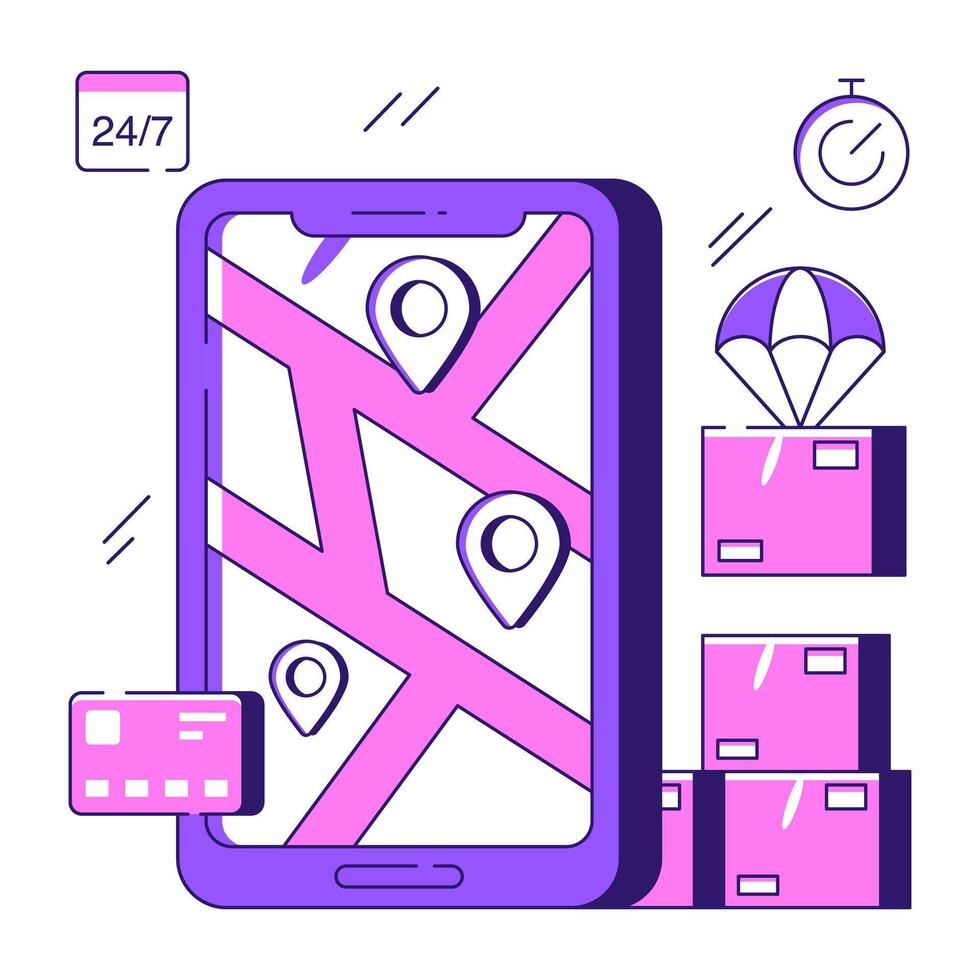 Modern design illustration of mobile parcel tracking vector