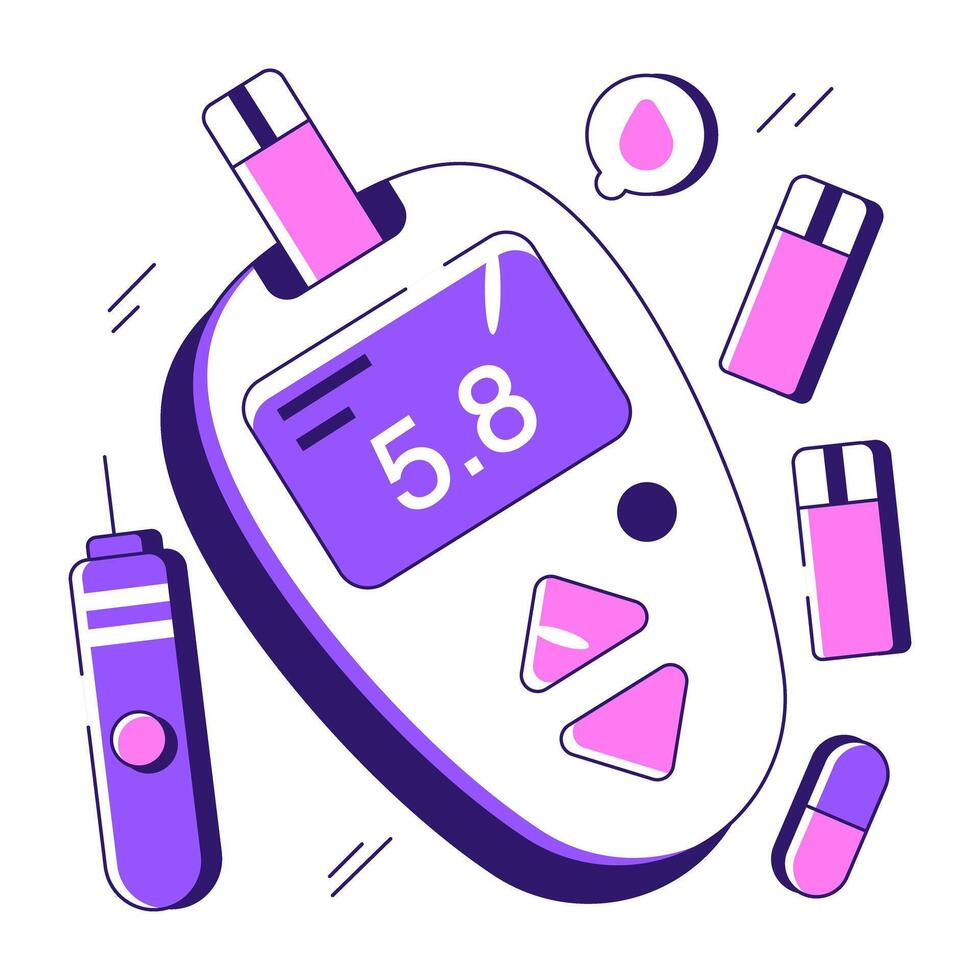 Sugar test machine illustration, flat design of glucometer vector
