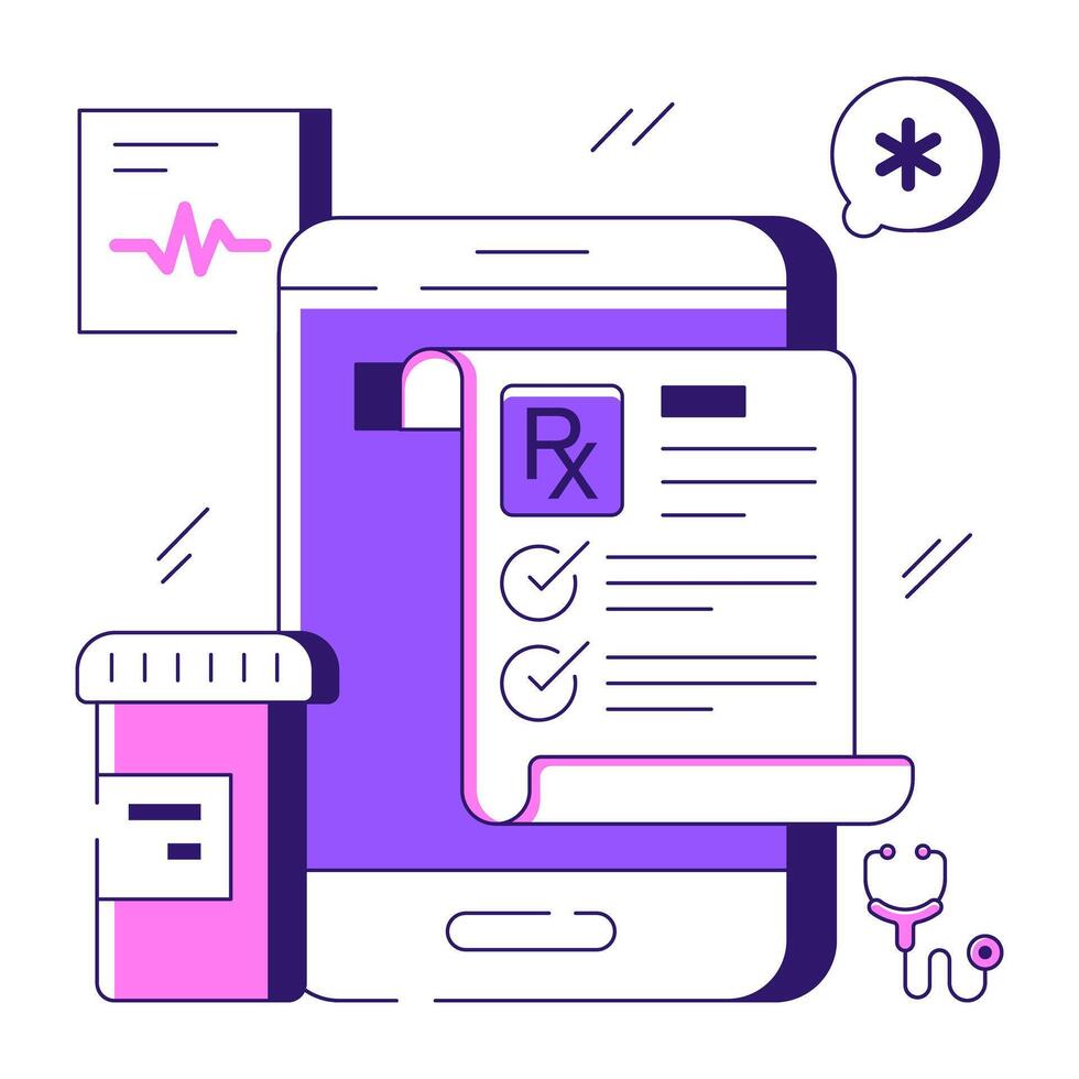 Trendy design illustration of mobile rx, medical instructions vector