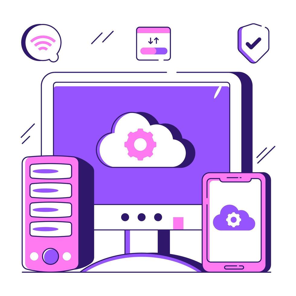 Conceptual flat design illustration of cloud setting vector