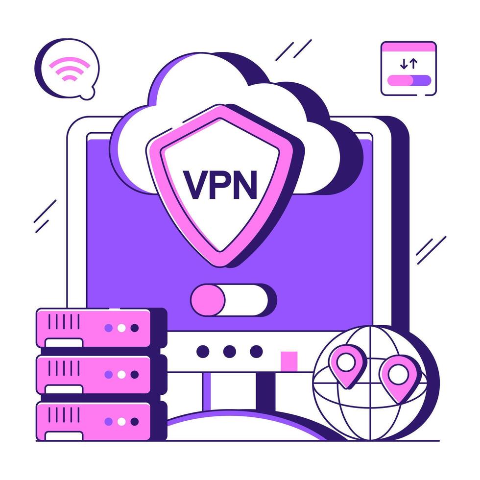 A flat design illustration of cloud VPN vector