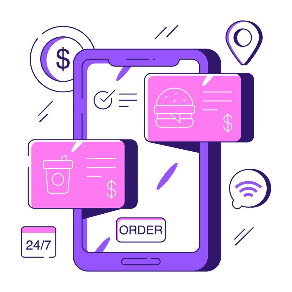 An flat design illustration of mobile food order vector
