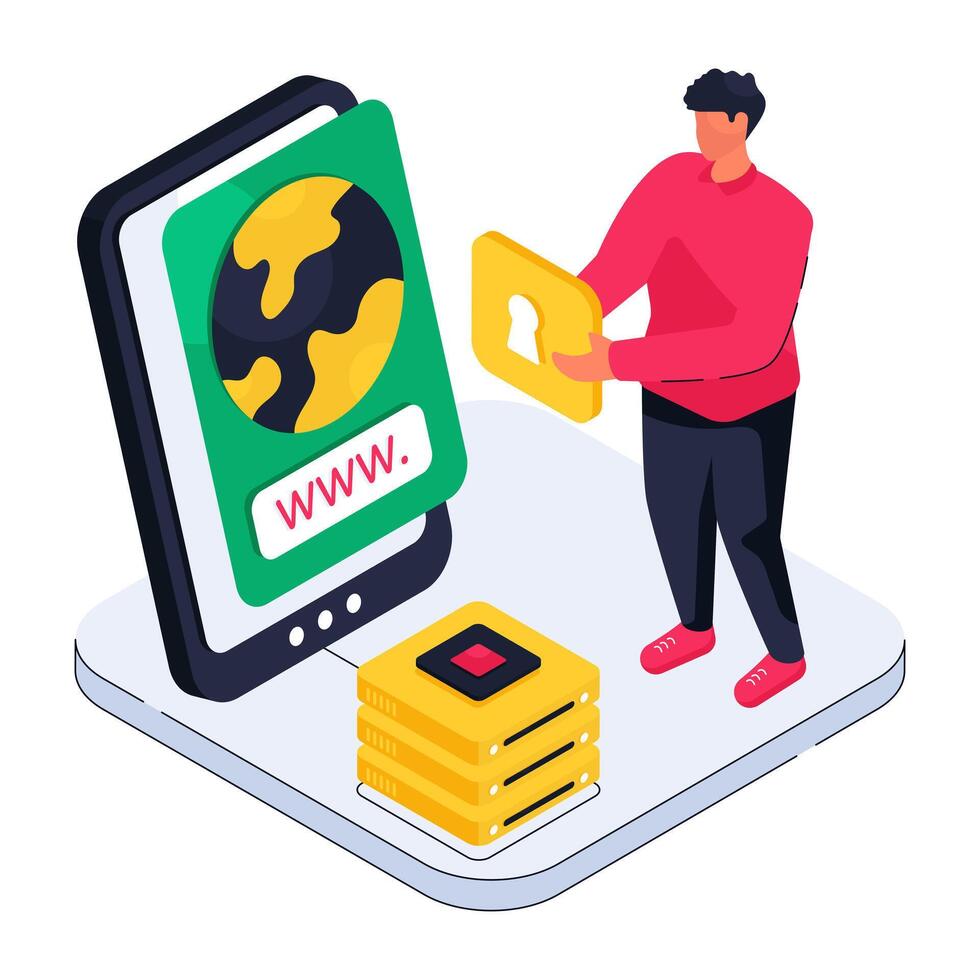 A isometric design illustration of mobile browser vector