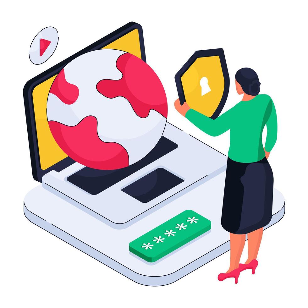isometric design illustration of system security vector