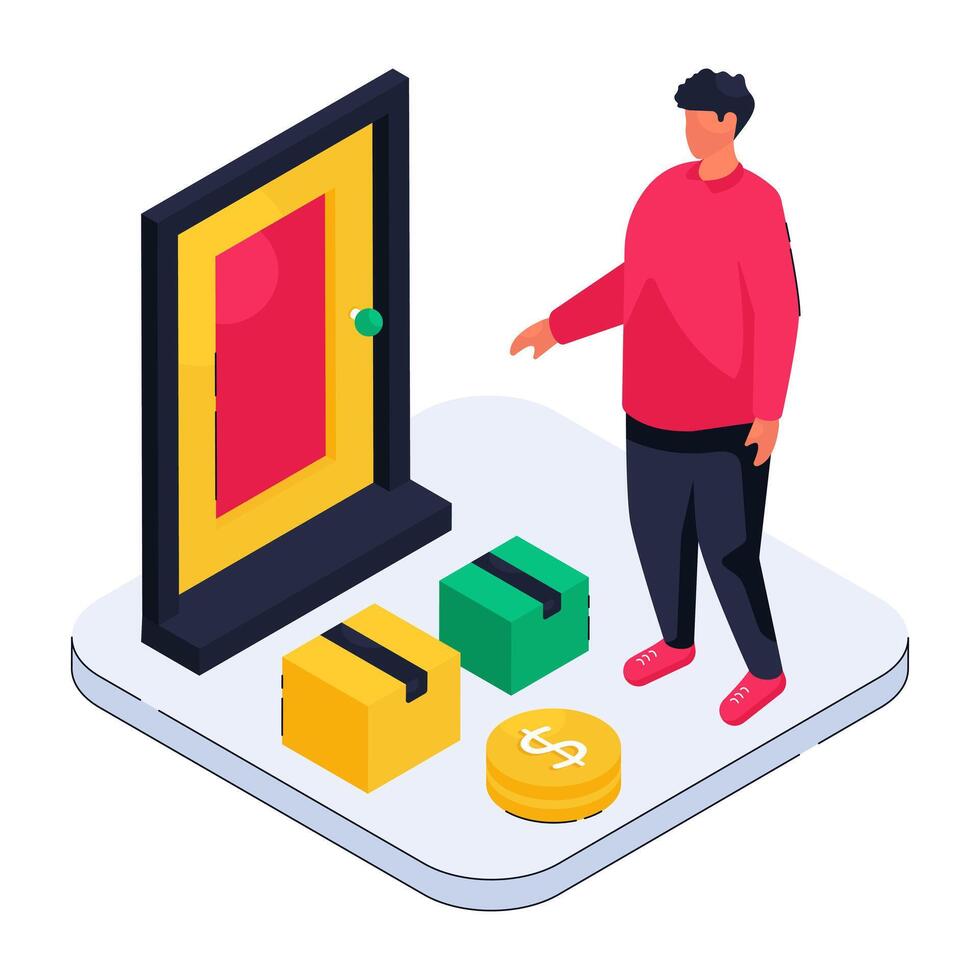 An isometric design illustration of doorstep delivery vector