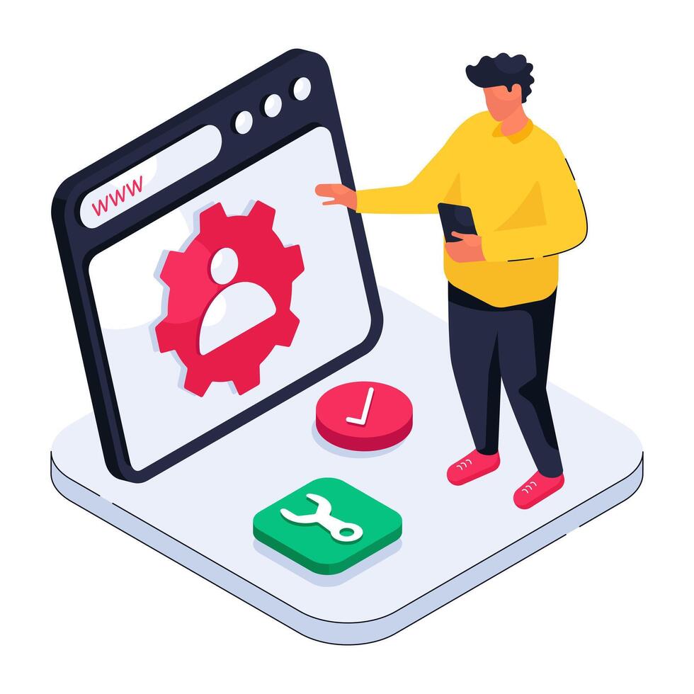 Avatar with gears showing concept of employee setting illustration vector