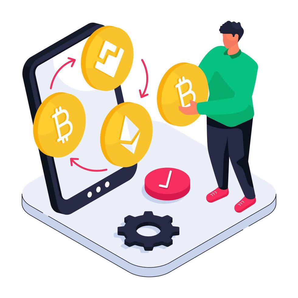 Bitcoin to ethereum, concept of currency exchange vector