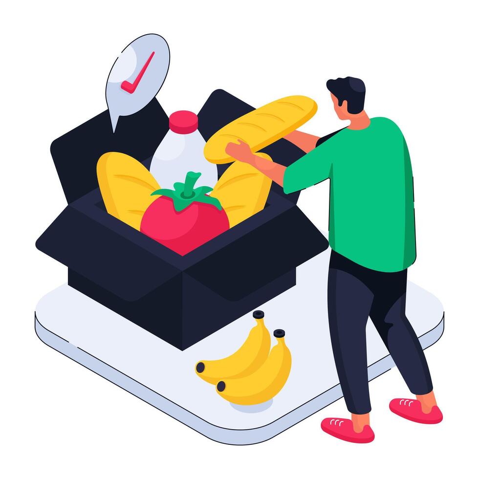A isometric design illustration of grocery parcel vector