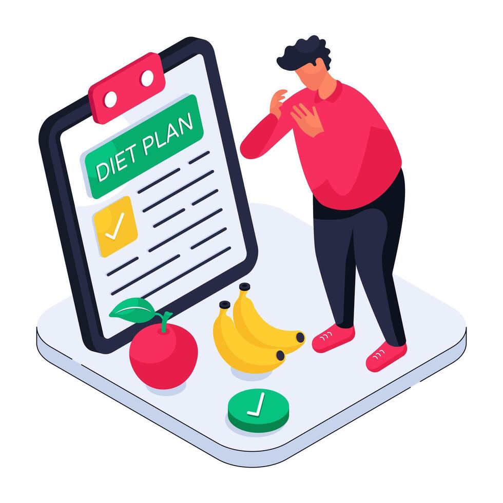 Conceptual isometric design illustration of diet chart vector