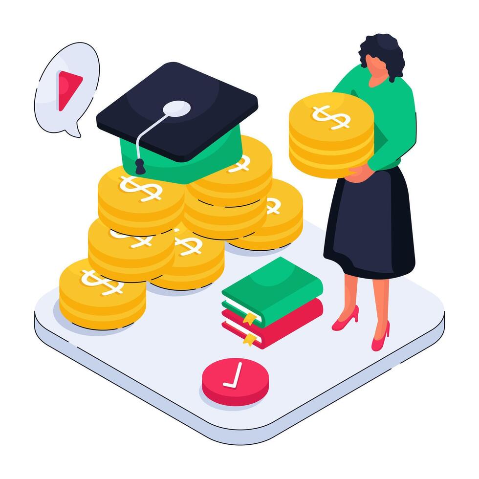 An isometric design illustration of scholarship vector