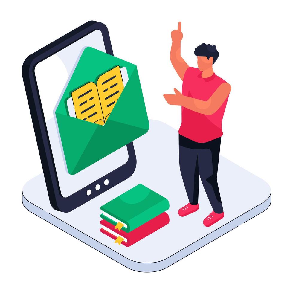An isometric design illustration of education mail vector